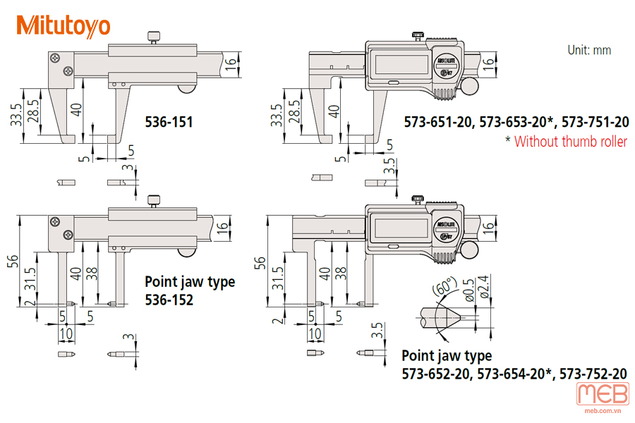 Thước cặp đo cổ trục series 573, 536  Mitutoyo